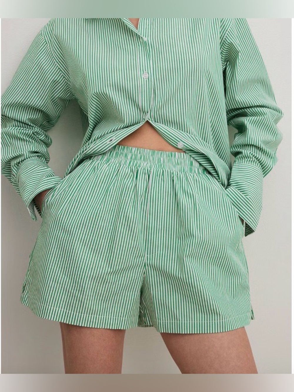Green Stripe Button-Down Cotton Shirt
